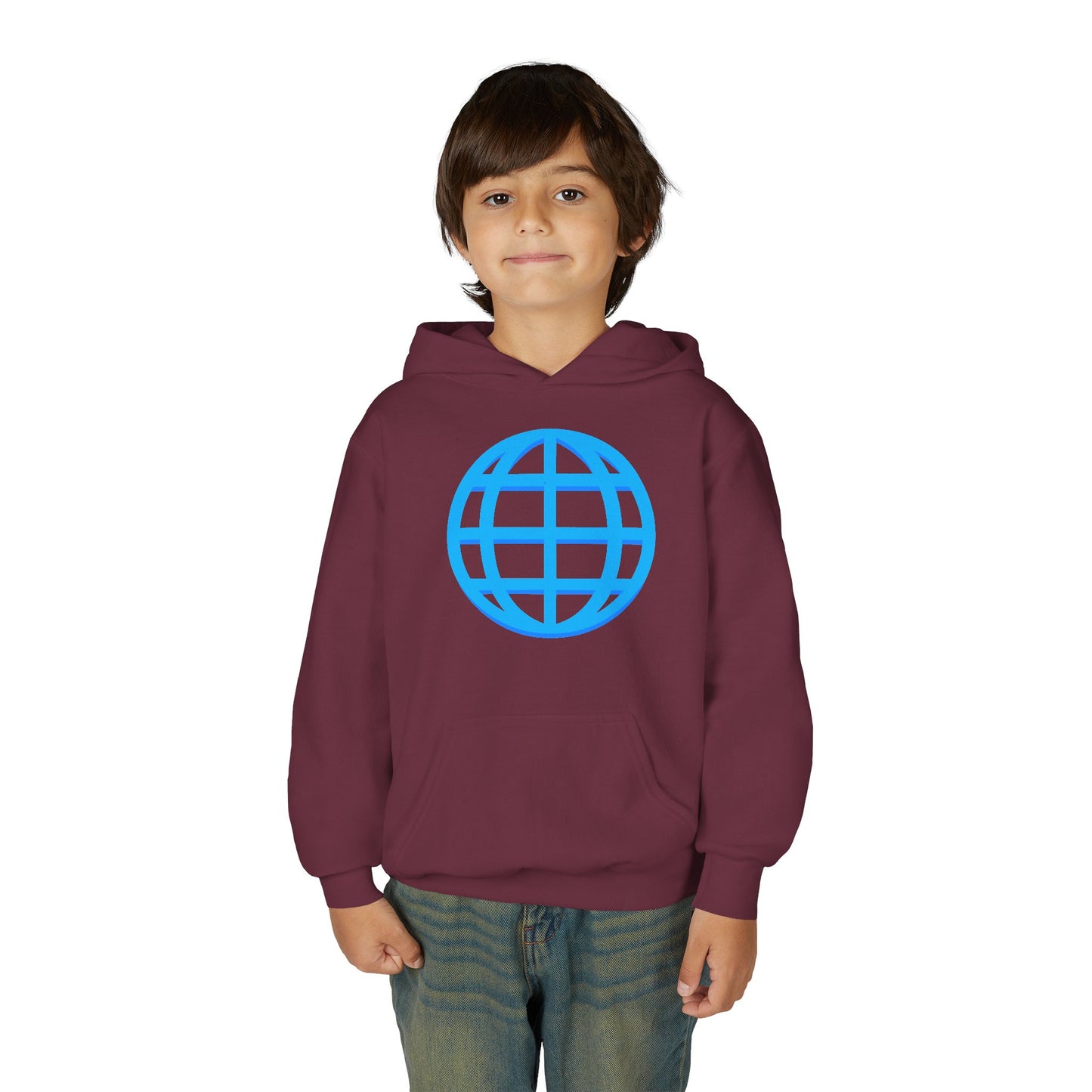 Youth Hoodie — Blue Globe Logo Kids Pullover