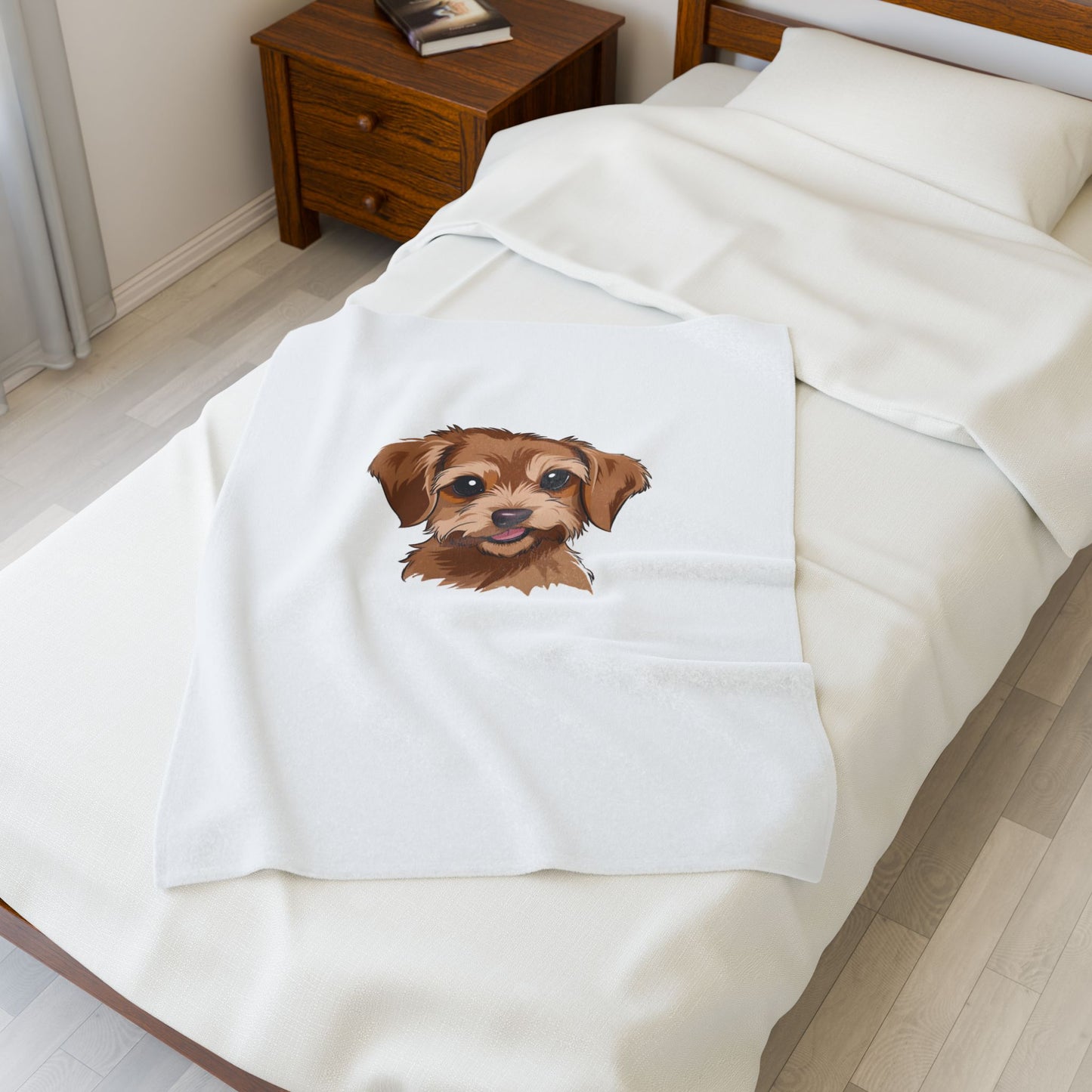 Plush Blanket with Cute Puppy Portrait – Soft Velveteen Dog Throw
