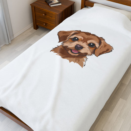Plush Blanket with Cute Puppy Portrait – Soft Velveteen Dog Throw
