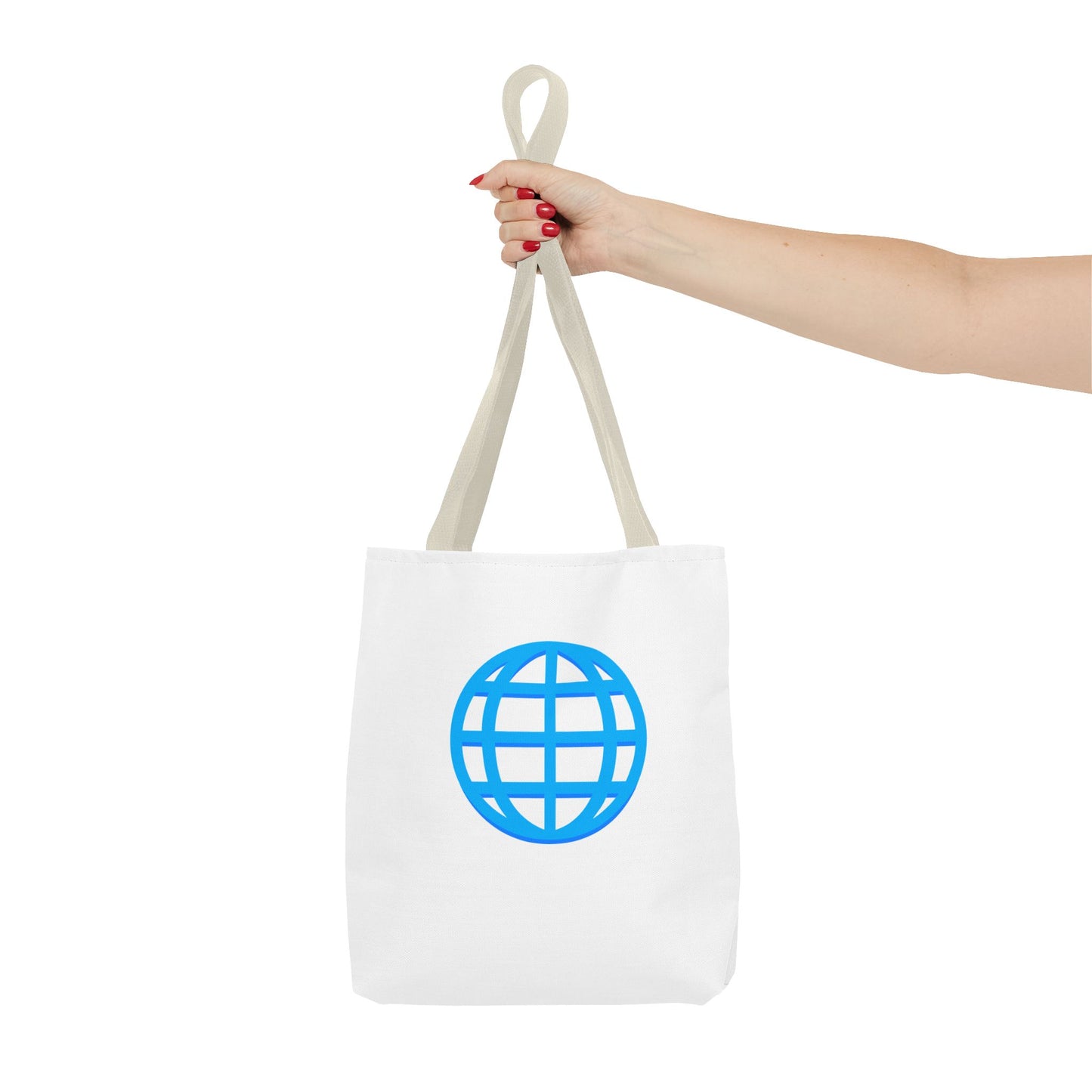 Blue Globe Icon Tote Bag — Minimal Travel & Eco-Friendly Market Tote