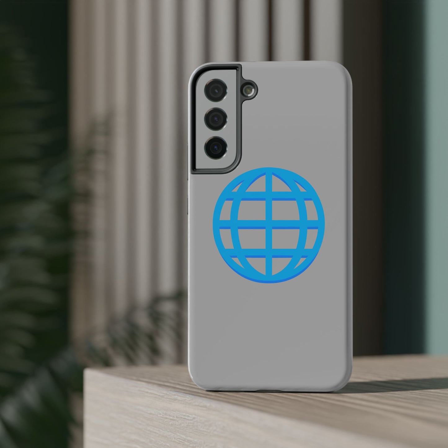 Globe Icon Impact-Resistant Phone Case — Durable Protective Cover with Blue World Design