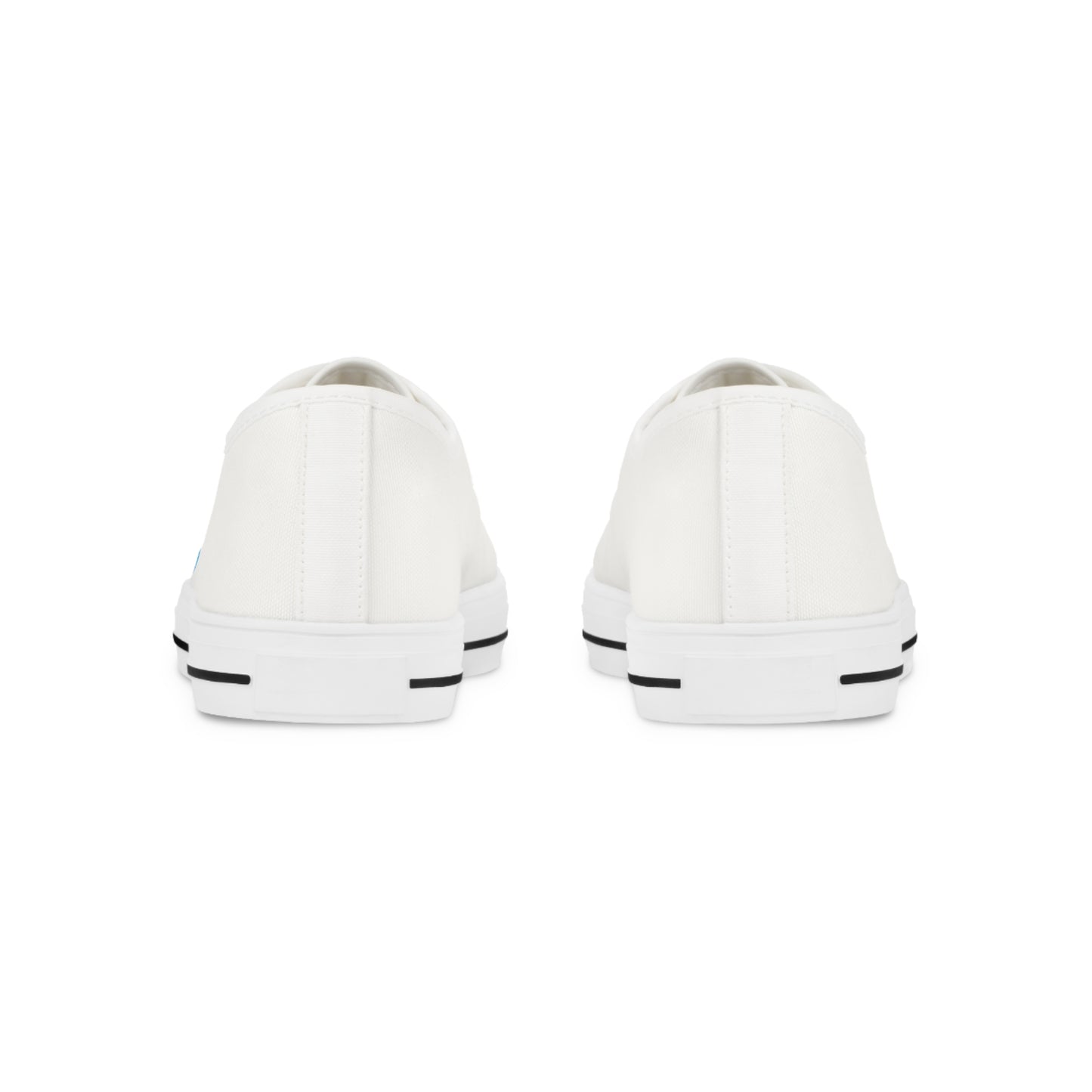 Men's White Low Top Sneakers with Blue Globe Icon — Casual Travel-Inspired Canvas Shoes