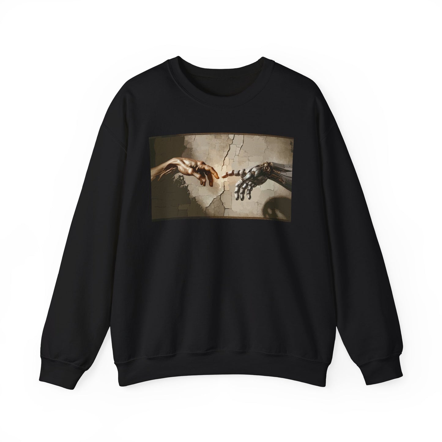 Renaissance Meets Robot Crewneck Sweatshirt — ‘Creation’ Mechanical Hand Graphic