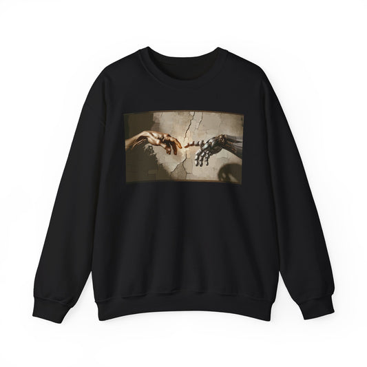 Renaissance Meets Robot Crewneck Sweatshirt — ‘Creation’ Mechanical Hand Graphic