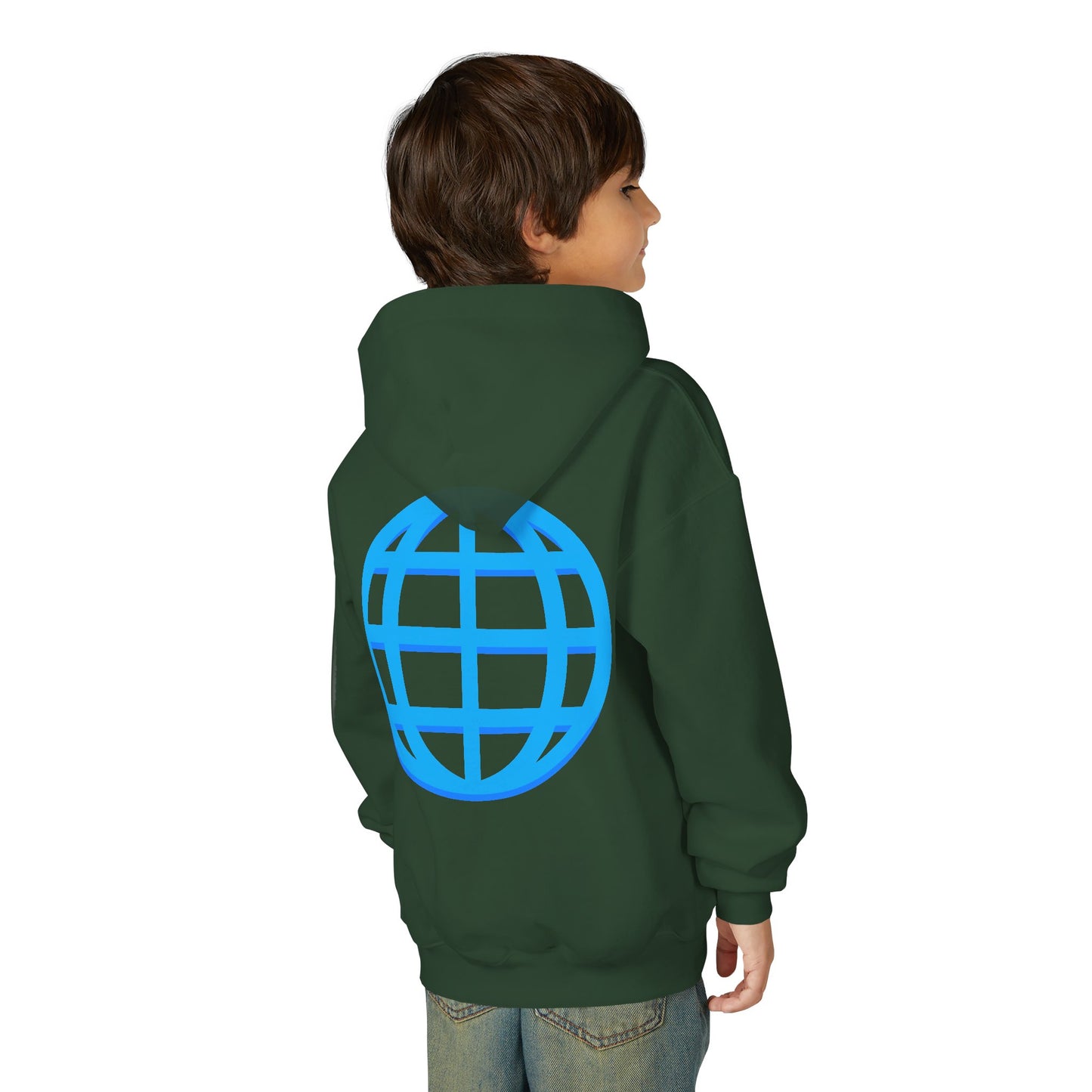 Youth Hoodie — Blue Globe Logo Kids Pullover