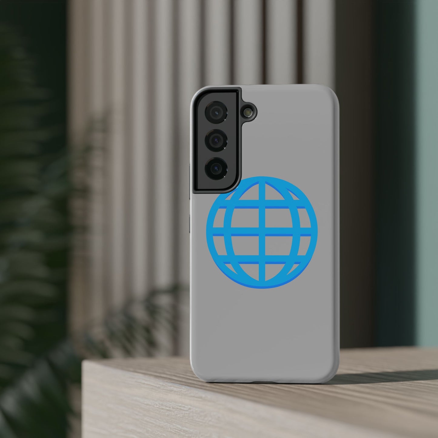 Globe Icon Impact-Resistant Phone Case — Durable Protective Cover with Blue World Design