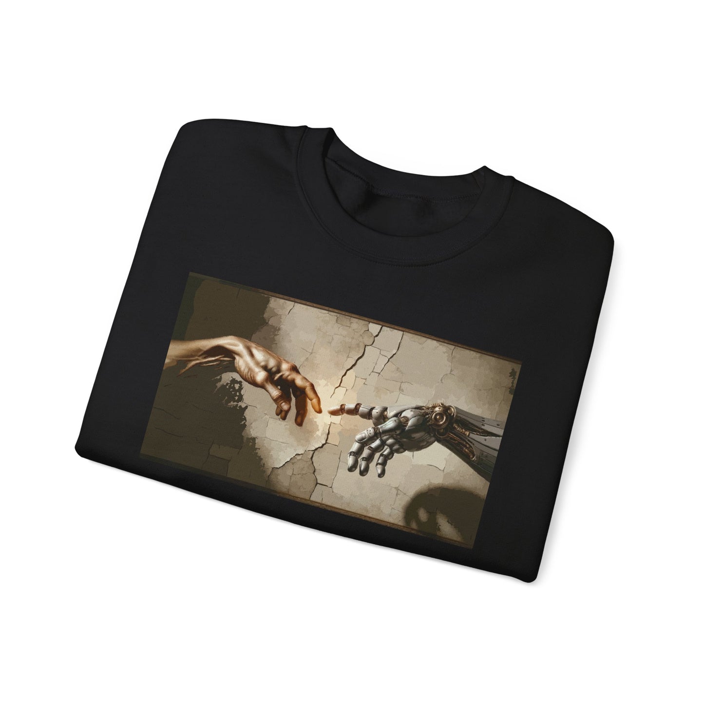 Renaissance Meets Robot Crewneck Sweatshirt — ‘Creation’ Mechanical Hand Graphic