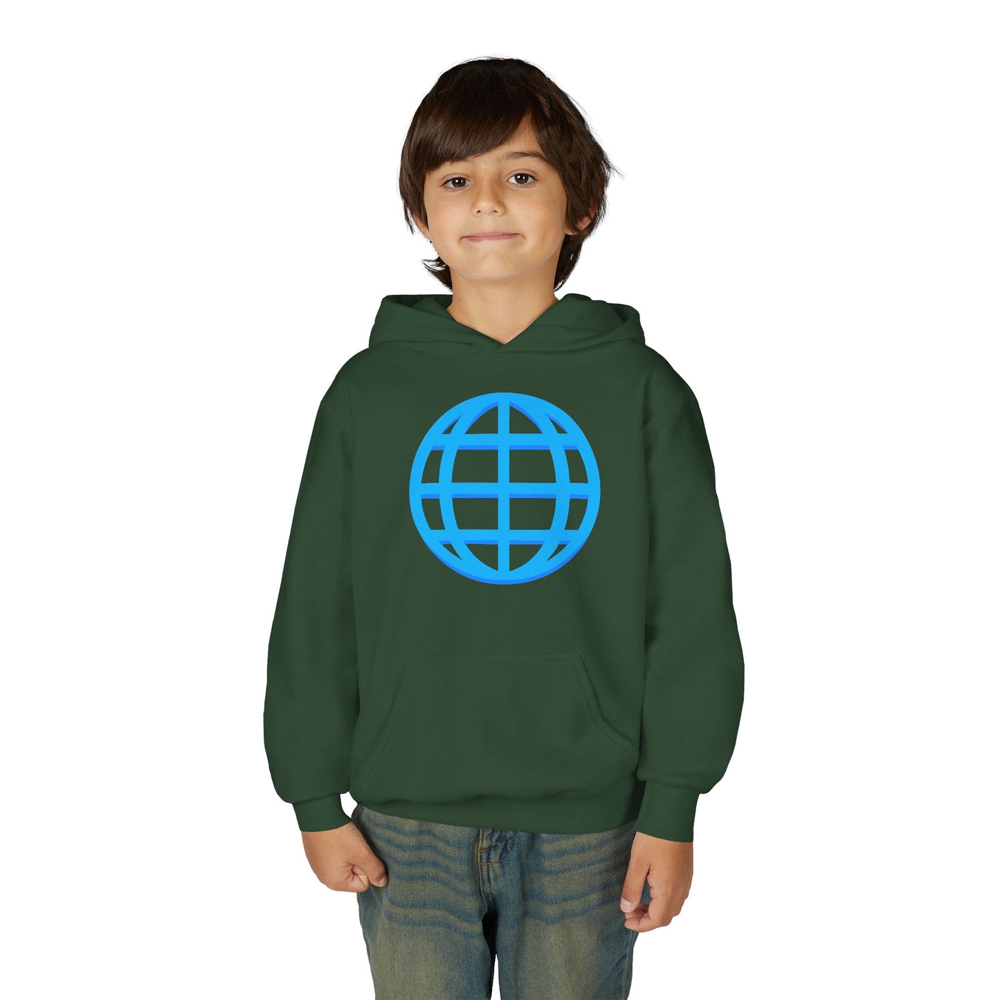 Youth Hoodie — Blue Globe Logo Kids Pullover