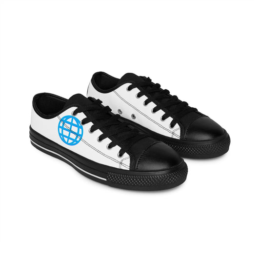 Globe Logo Women's Sneakers — Casual White & Black Canvas Trainers