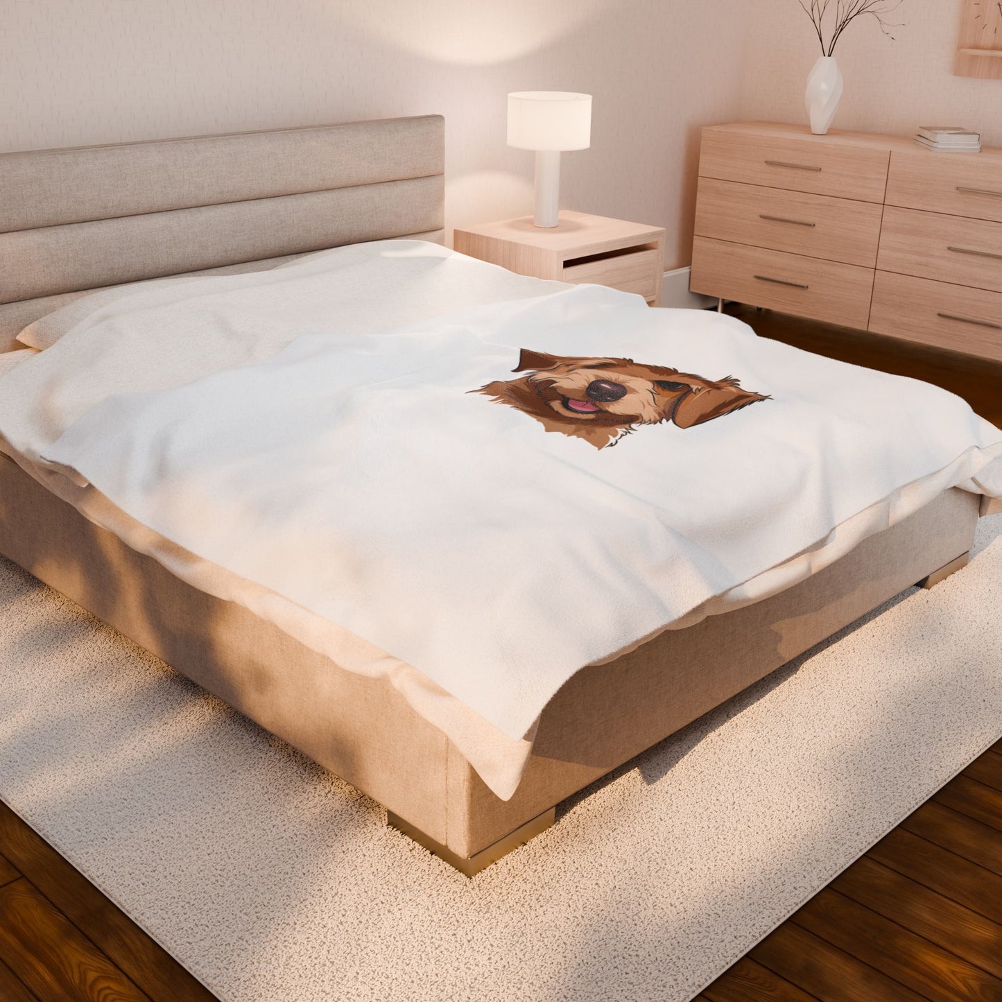 Plush Blanket with Cute Puppy Portrait – Soft Velveteen Dog Throw