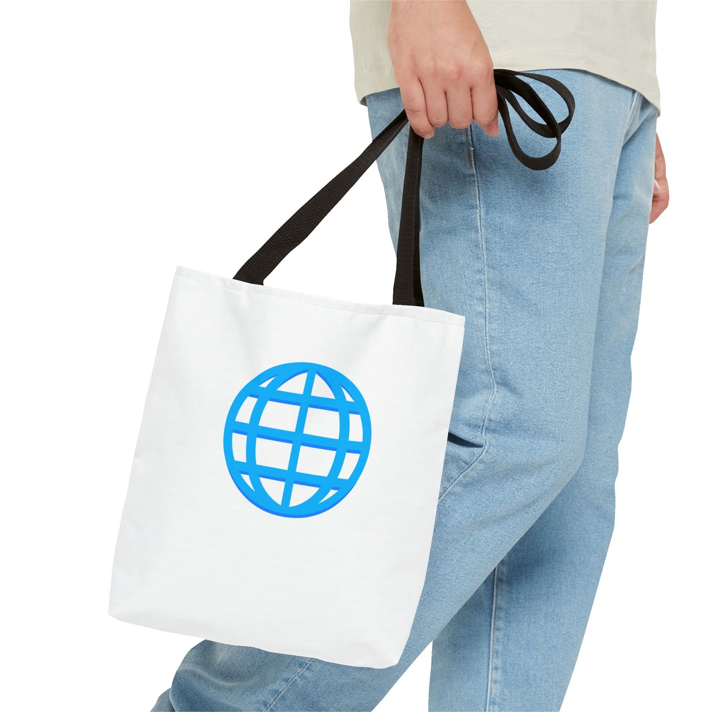 Blue Globe Icon Tote Bag — Minimal Travel & Eco-Friendly Market Tote