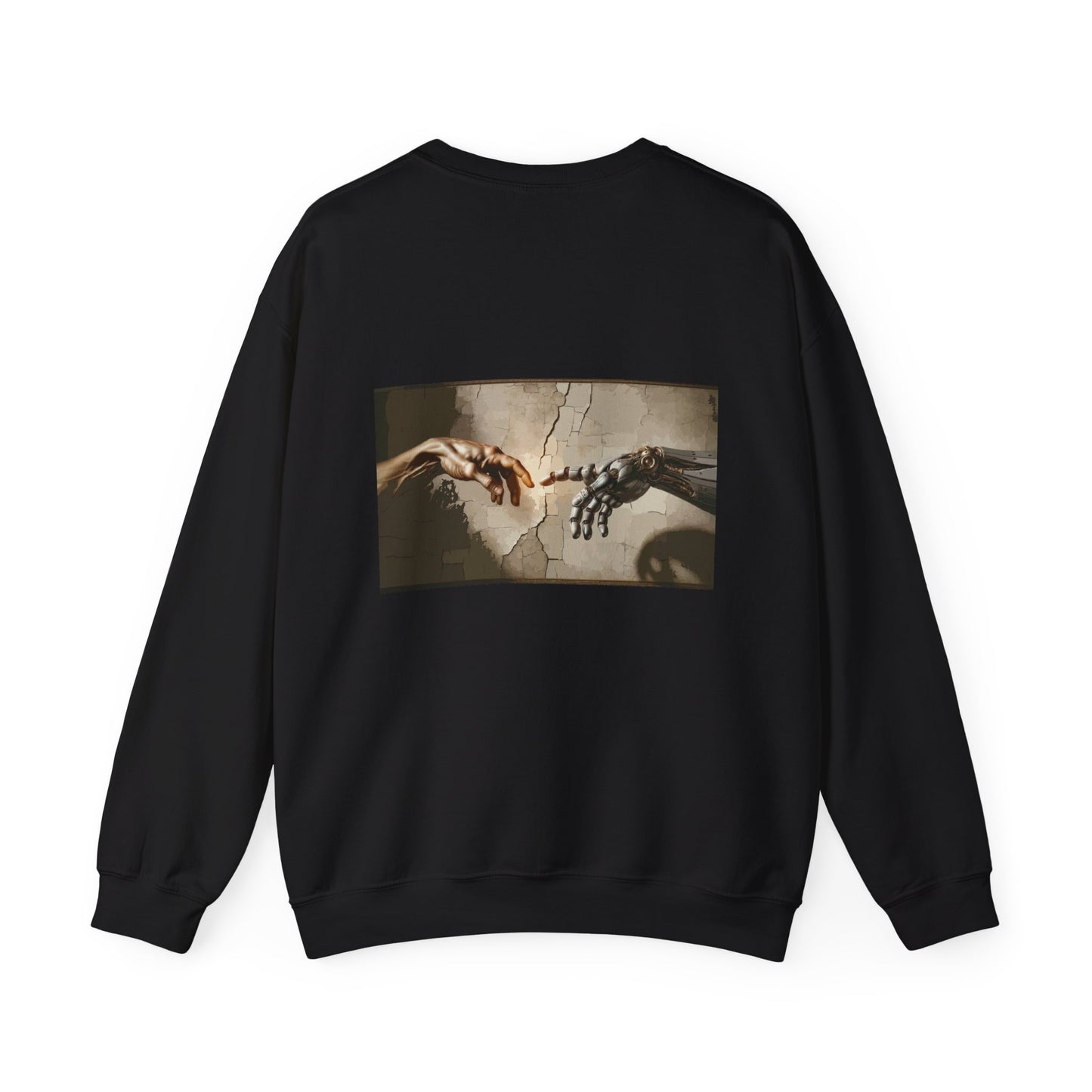 Renaissance Meets Robot Crewneck Sweatshirt — ‘Creation’ Mechanical Hand Graphic