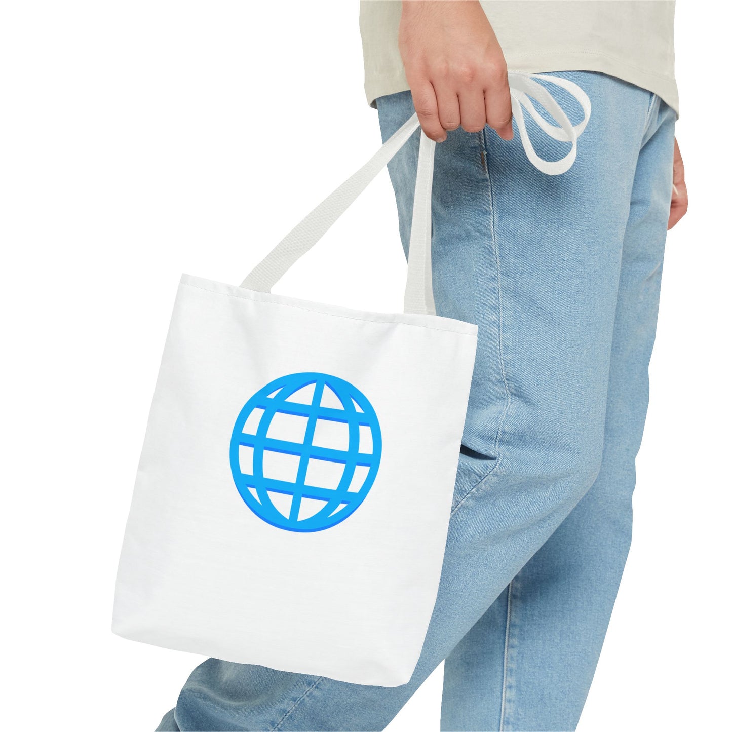 Blue Globe Icon Tote Bag — Minimal Travel & Eco-Friendly Market Tote
