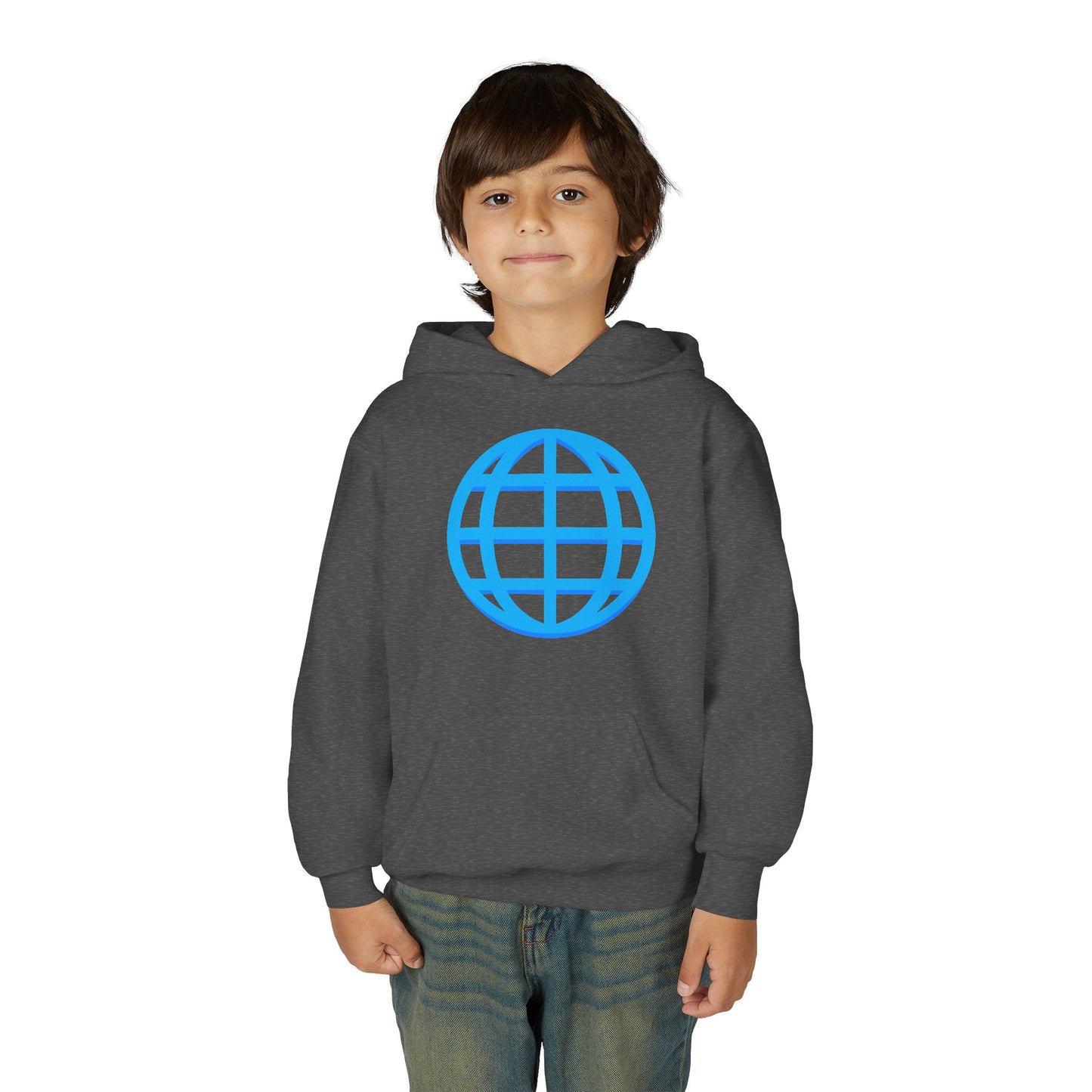 Youth Hoodie — Blue Globe Logo Kids Pullover